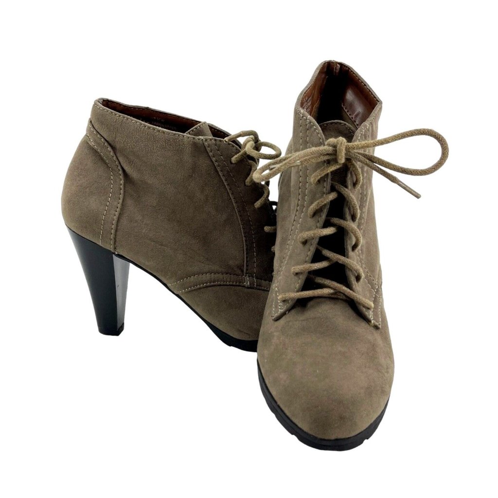 Rialto Women's Brown Suede Leather Ankle Bootie Boots Block Heel Shoes Size 7.5m